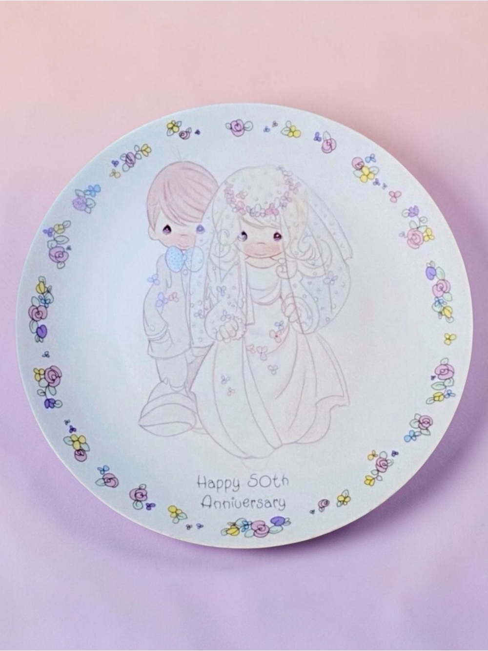 Precious Moments Happy 50th Anniversary Plate by Sam Butcher 1988